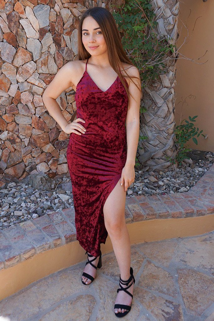 Luxe Velvet Deep Red Midi Dress ...